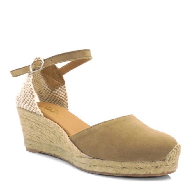 Paseart Light Brown Suede Closed Toe Espadrilled Wedges