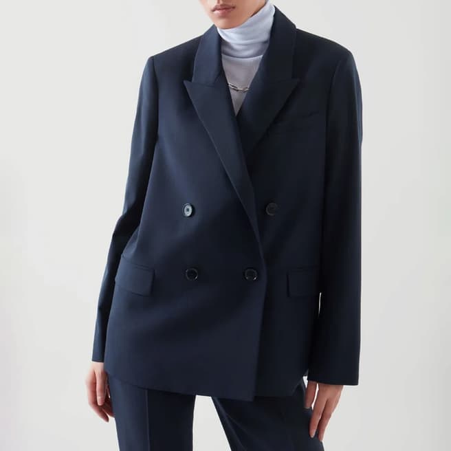 COS Navy Orrin Double Breasted Wool Blazer