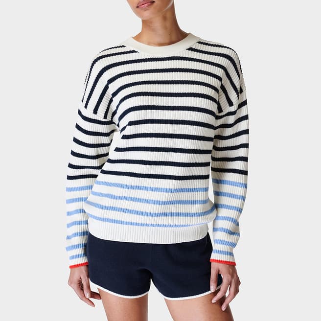 Sweaty Betty Navy and White Atlantic Stripe Sweater