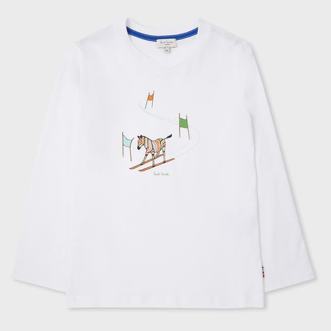 PAUL SMITH Boy's White Zebra Graphic Logo Cotton Top