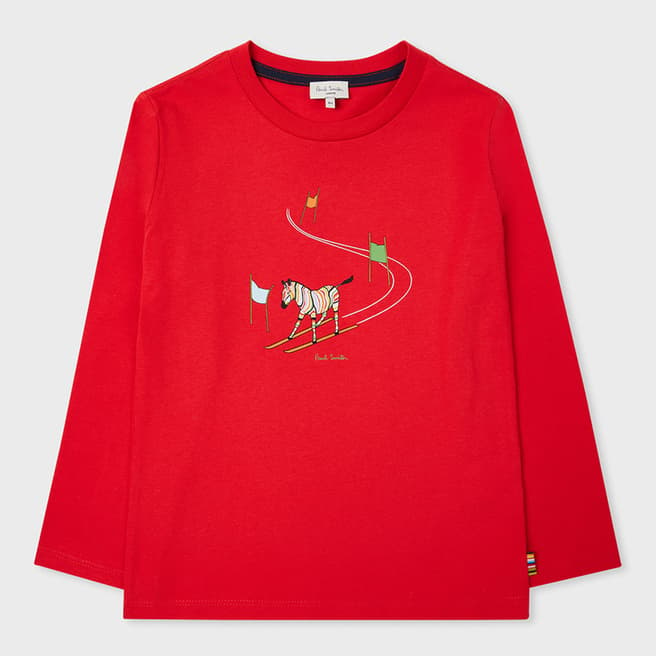 PAUL SMITH Boy's Red Zebra Graphic Logo Cotton Top