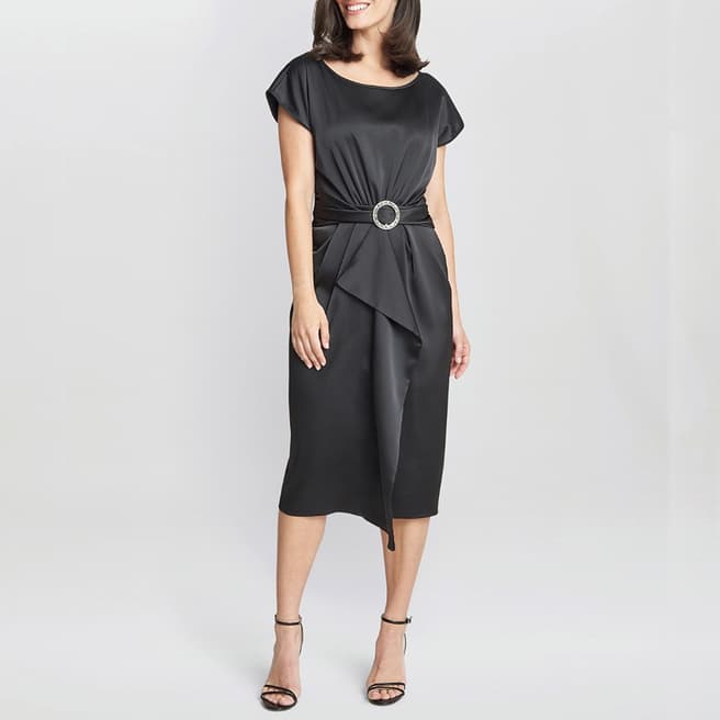 Gina Bacconi Black Pelia Crepe Midi Dress