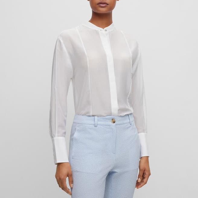 BOSS White Bessenia Silk Blend Blouse