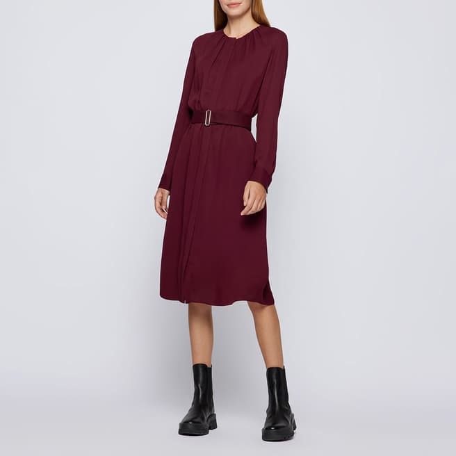 BOSS Dark Red Dibanora Belted Dress