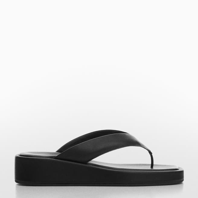 Mango Black Thong Flatform Sandals