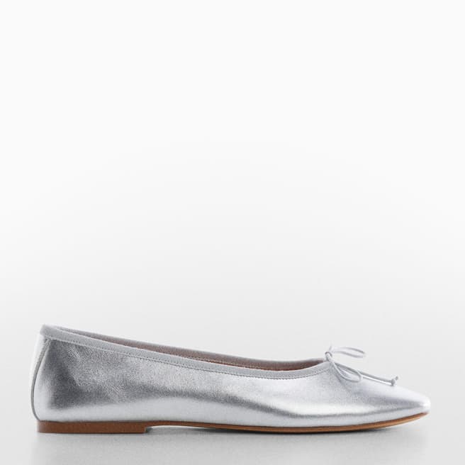 Mango Silver Bow Detail Ballerina Flat Shoes