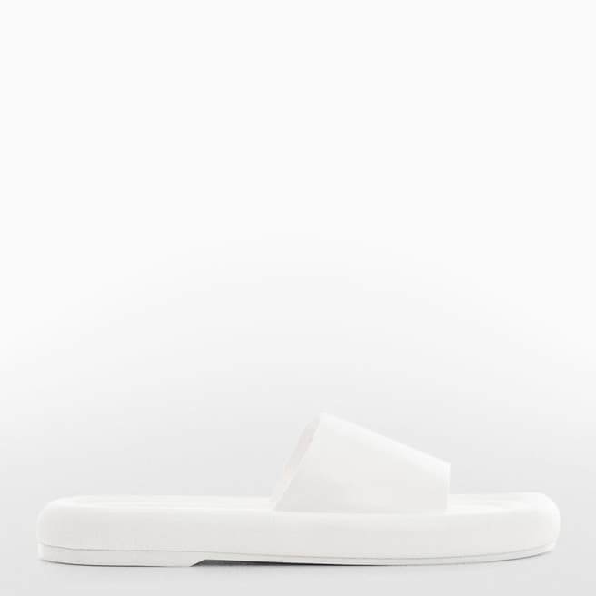 Mango White Leather Slide Flat Sandals