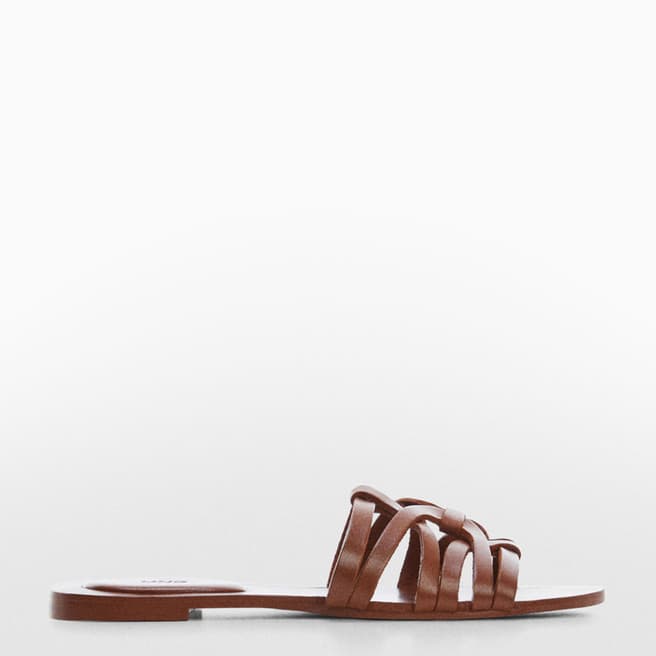 Mango Brown Leather Strappy Flat Sandals