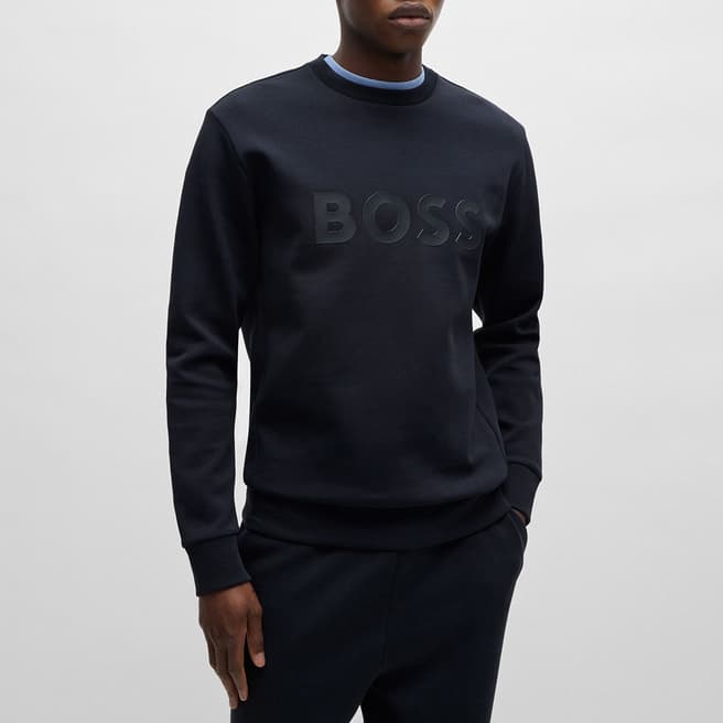 BOSS Navy Cotton Blend Sweatshirt