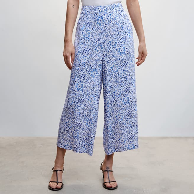 Mango Blue Floral Print Culotte Trousers