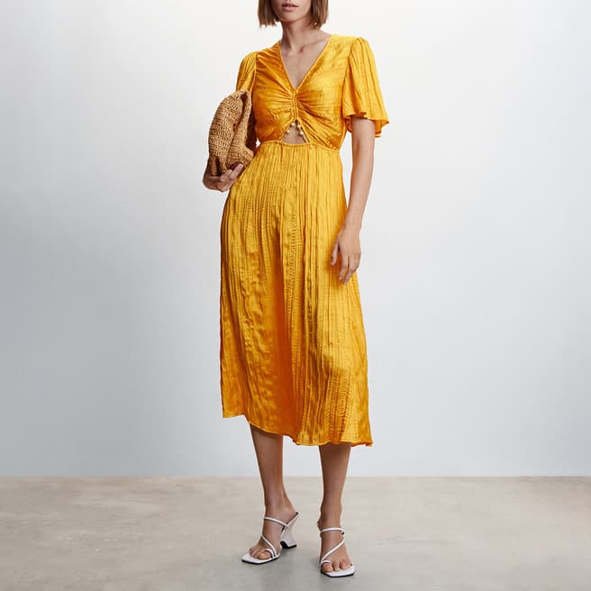 Mango Yellow Side-slit Satin Dress