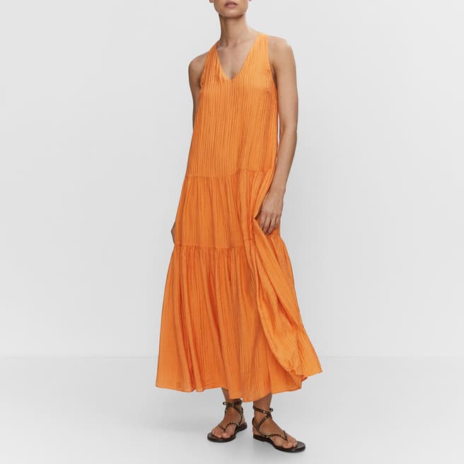 Mango Orange Textured Skater Dress