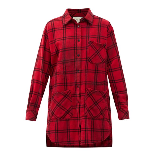 Gucci Gucci Red Oversized Checked Wool-Blend Flannel Shirt