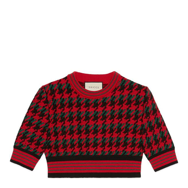 Gucci Gucci Red Houndstooth Wool Cropped Sweater
