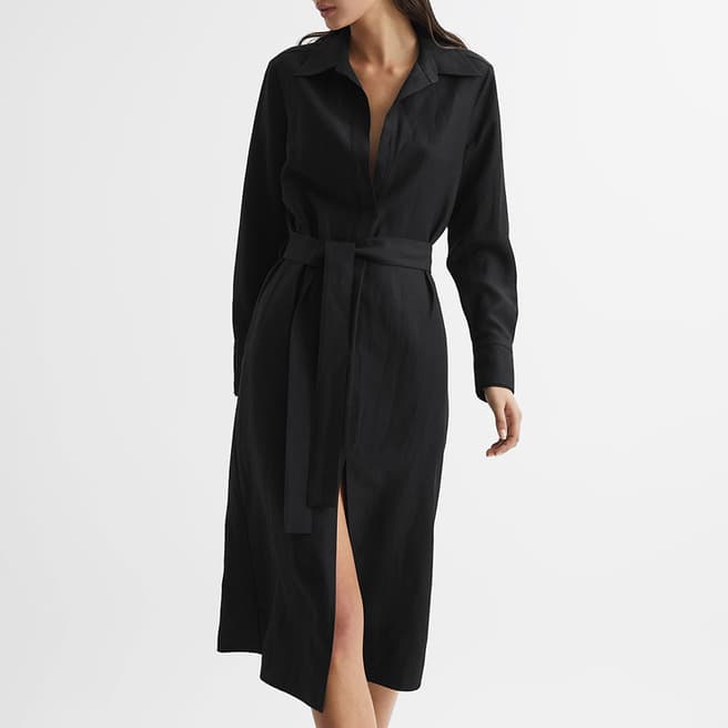 Reiss Black Phoenix Linen Blend Shirt Dress