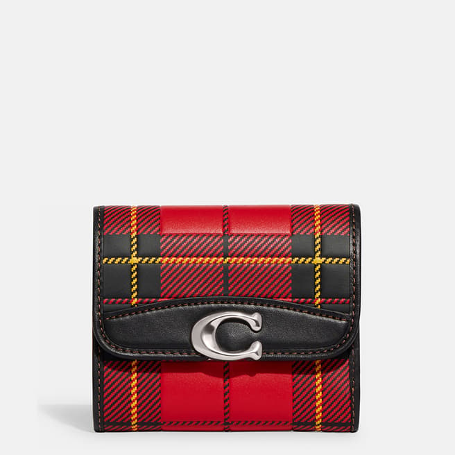 Coach Sport Red Multi Plaid Printed Leather Bandit Wallet