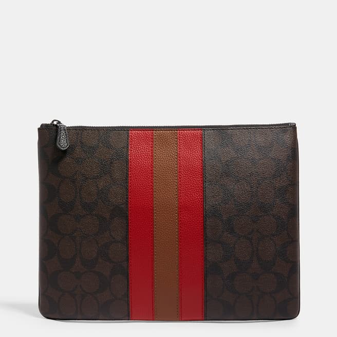 Coach Mahogany Multi Large Pouch In Signature Canvas With Varsity Stripe