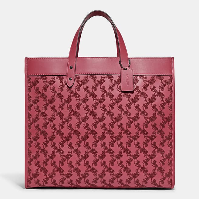 Coach Red Field Tote 40 In Textured Horse And Carriage
