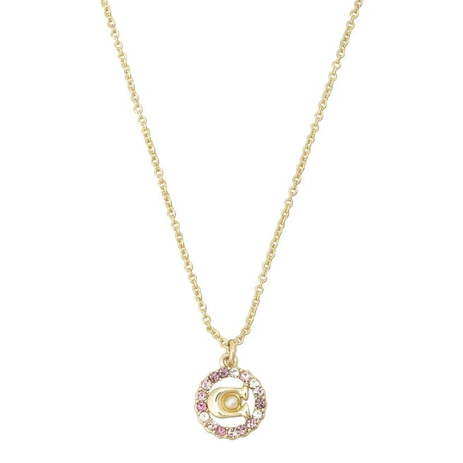 Coach Gold, Pink Multi C Multi Crystal Necklace
