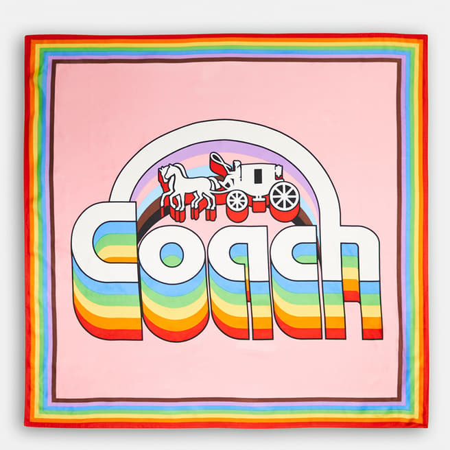 Coach Multi Coach Rainbow Horse And Carriage Printed Silk Square
