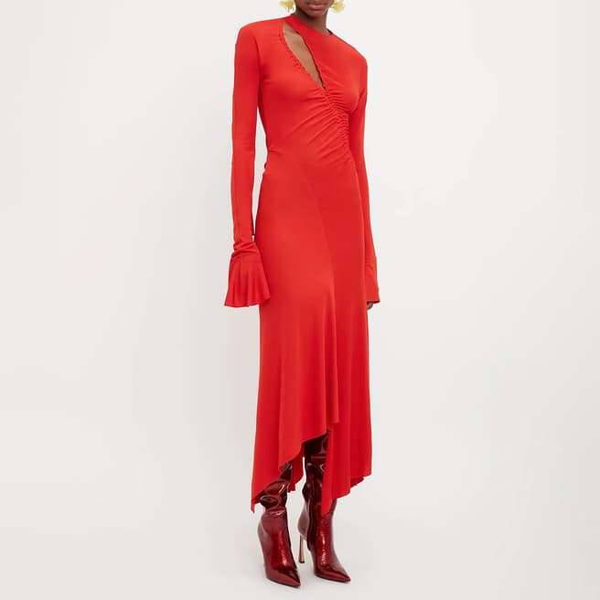 Victoria Beckham Red Asymmetric Slash Jersey Dress