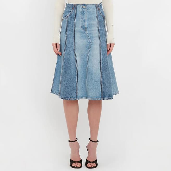 Victoria Beckham Blue Deconstructed Denim Midi Skirt