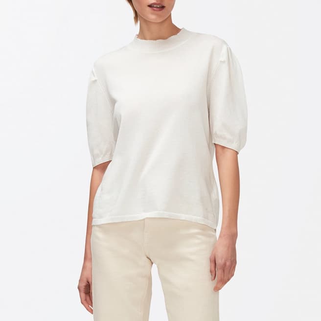 7 For All Mankind White Puff Sleeve Cotton T-Shirt
