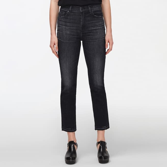 7 For All Mankind Black Straight Crop Stretch Jeans