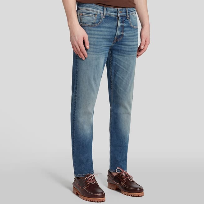 7 For All Mankind Blue Slimmy Tapered Stretch Jeans