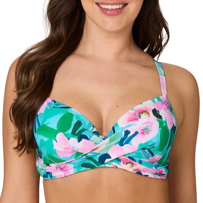 Nip Tuck Turquoise Peonies Isla Bikini Top