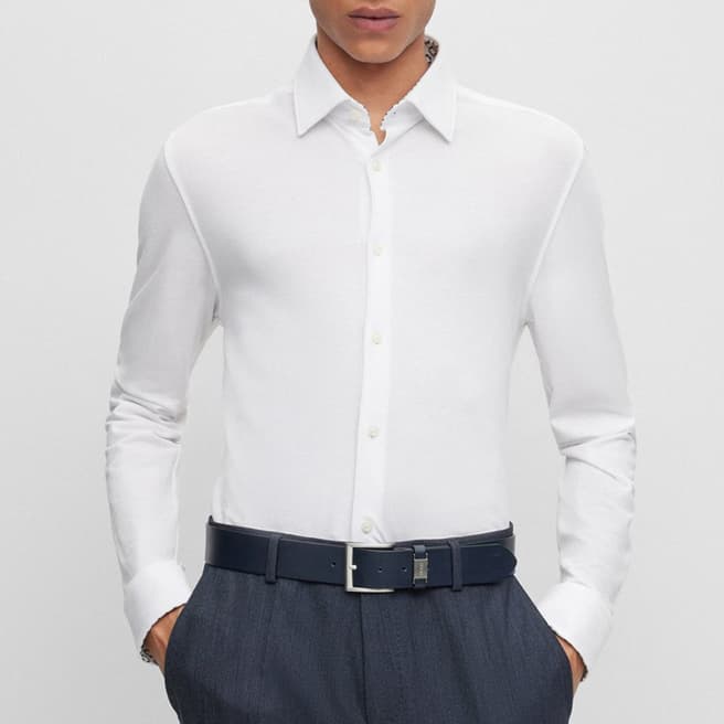 BOSS White Kent Long Sleeve Cotton Shirt