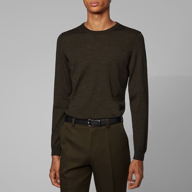 BOSS Khaki Leno Long Sleeve Wool Top