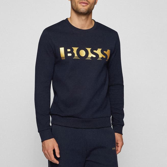 BOSS Navy Salbo Printed Cotton Blend Sweatshirt