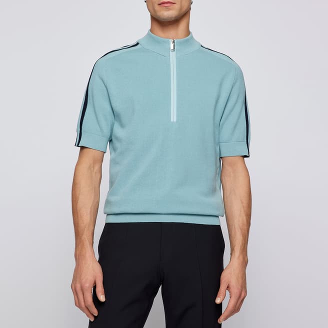 BOSS Blue Erocco Half Zip Cotton Polo Shirt