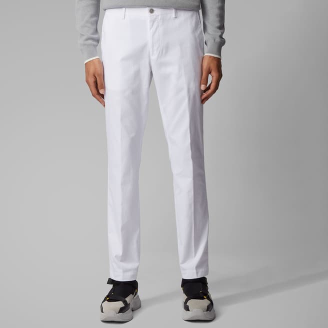 BOSS White Stanino Cotton Blend Stretch Trousers