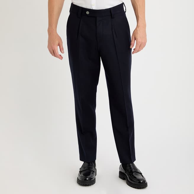 BOSS Navy Perin Pleated Trousers