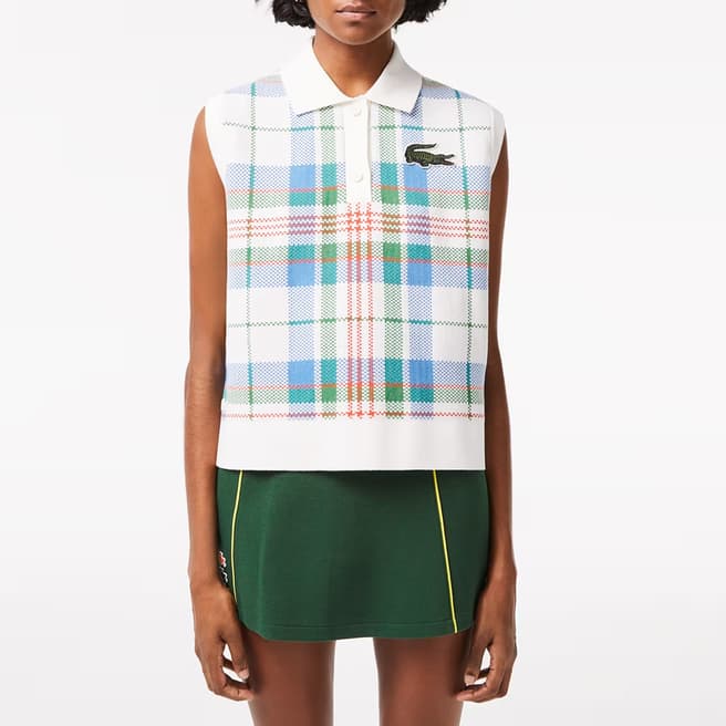 Lacoste White/Multi Check Sleeveless Cotton Polo Shirt