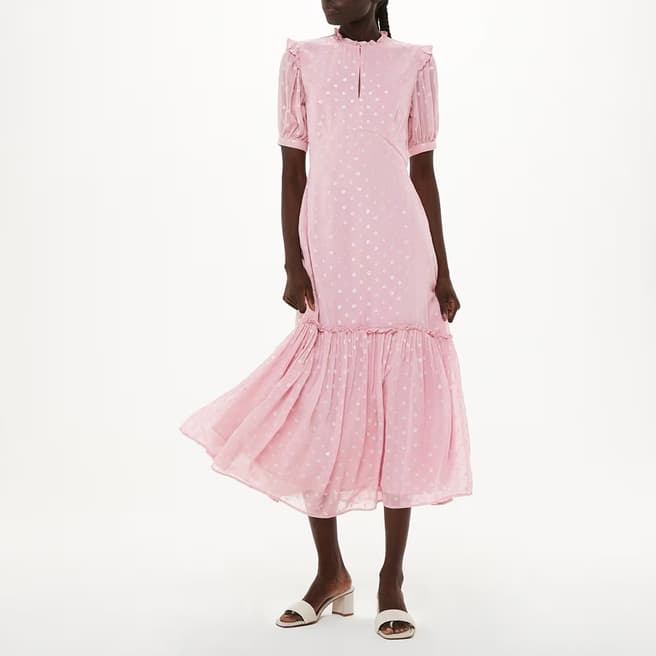 WHISTLES Pink Metallic Spot Midi Dress