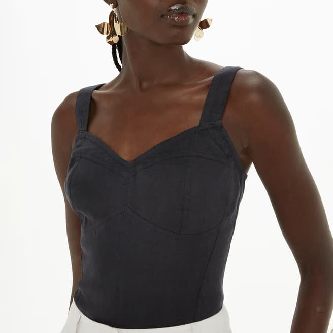 WHISTLES Black Lola Bustier Linen Blend Top