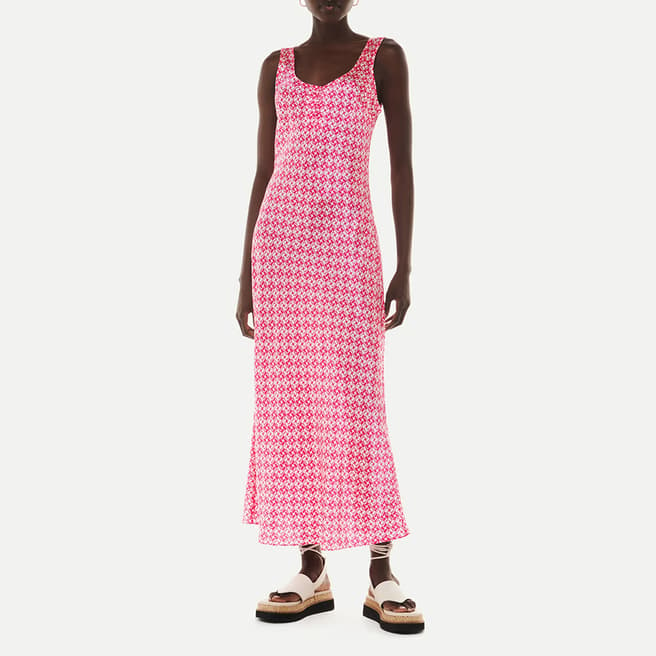 WHISTLES Pink Two Tone Tile Silk Blend Dress
