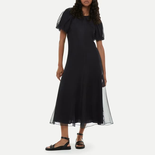 WHISTLES Black Organza Silk Puff Sleeve Dress
