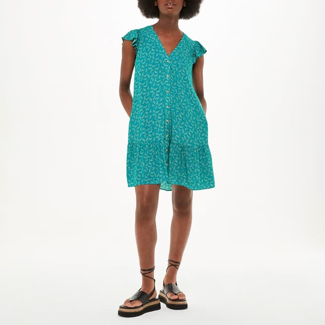 WHISTLES Green Floral Crescent Flippy Dress