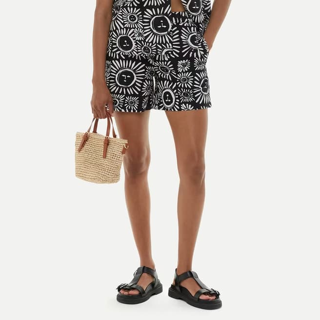 WHISTLES Black Sunman Printed Linen Blend Shorts