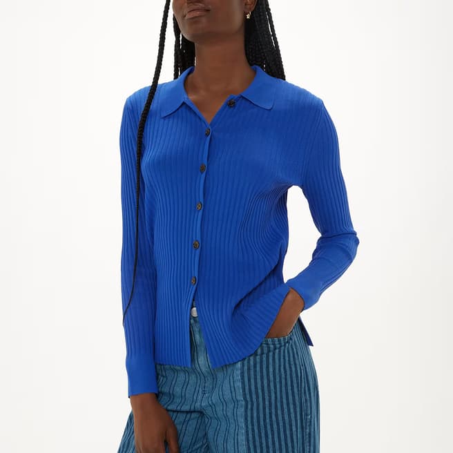 WHISTLES Blue Collar Ribbed Shirt