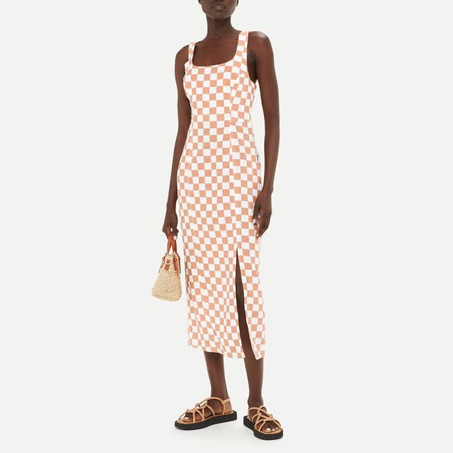 WHISTLES Pink Checkerboard Linen Blend Dress