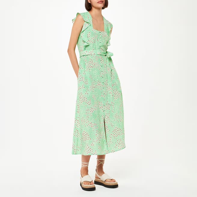 WHISTLES Green Sophie Daisy Meadow Midi Dress