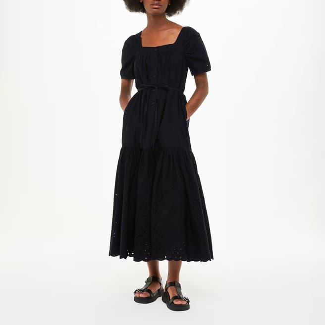 WHISTLES Black Broderie Poplin Trapeze Cotton Dress