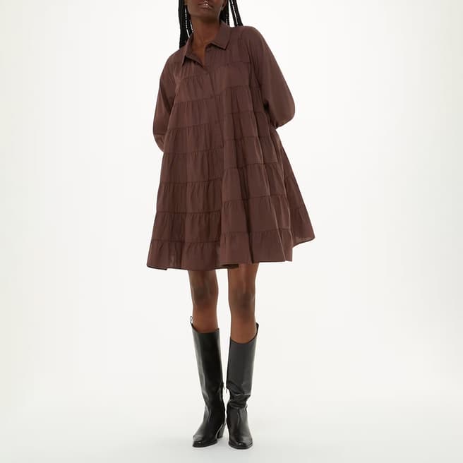 WHISTLES Brown Edie Tiered Trapeze Cotton Dress