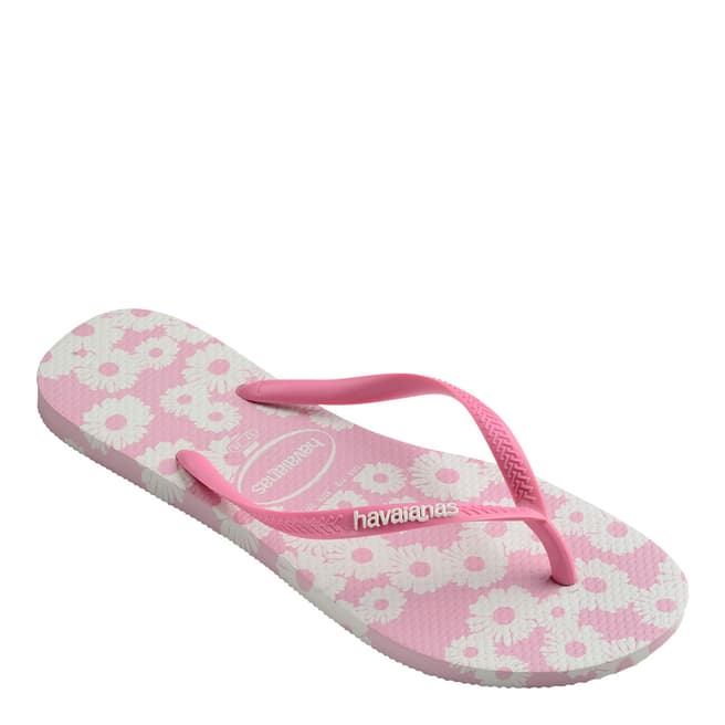 Havaianas Women White/Pink Daisy Slim Flip Flop 