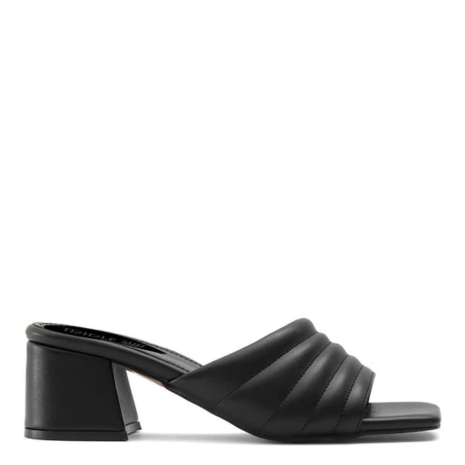 Triple Sun Black Quilted Strap Heeled Mules